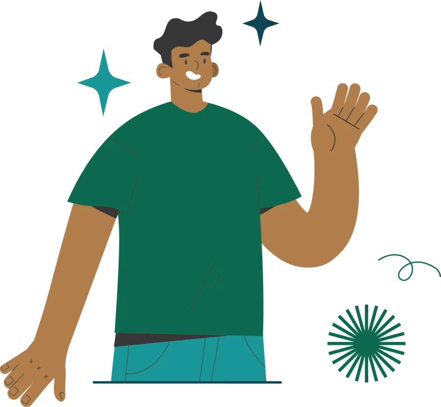 Un personnage accueillant pour ouvrir un module, illustration, conçu par Les Façonautes