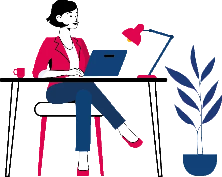 Une scène de télétravail en aplats colorés, illustration, conçu par Les Façonautes