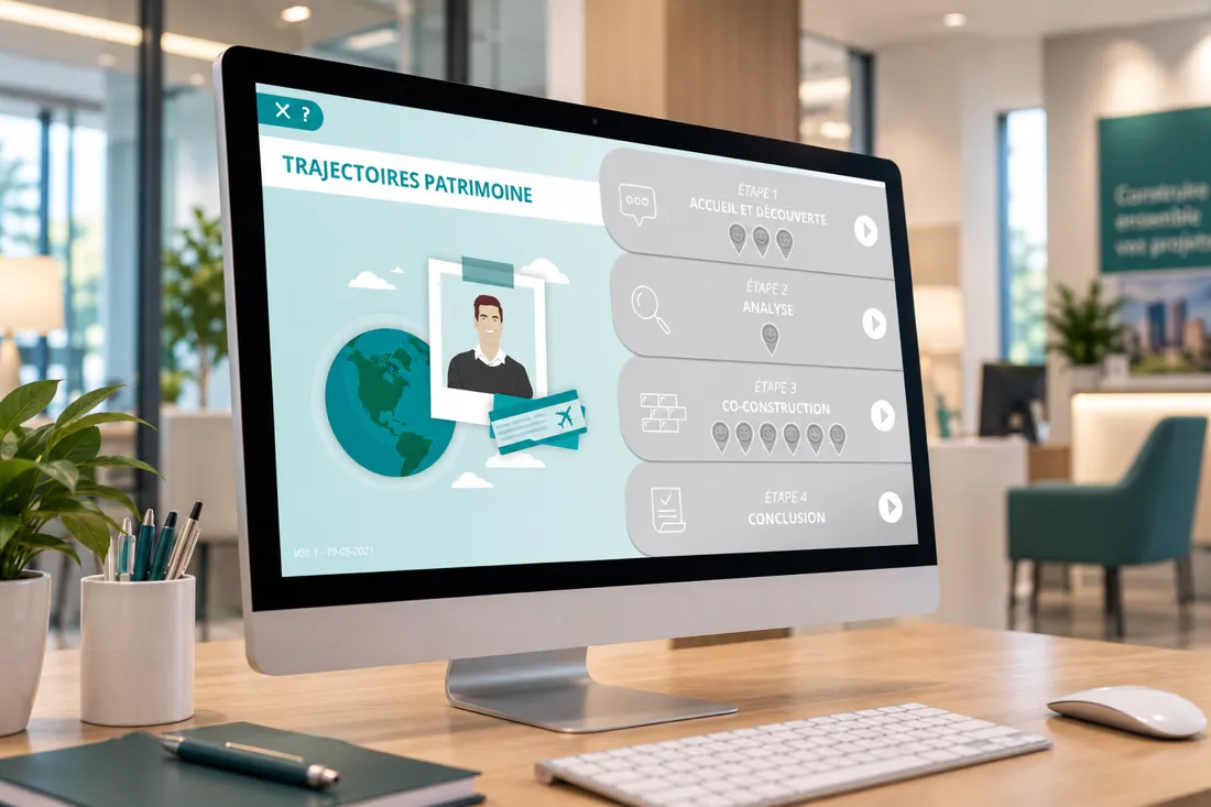 Un parcours client en quatre étapes, banque & assurance, conçu par Les Façonautes