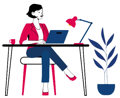 Illustration d'une collaboratrice travaillant sur son ordinateur portable à un bureau