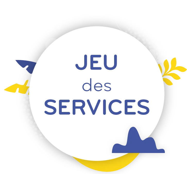 Visuel « Jeu des services » de l'Université de Nantes, avec des motifs de feuillage bleus et jaunes