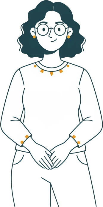 Illustration de Sophie, femme aux cheveux bouclés et à lunettes